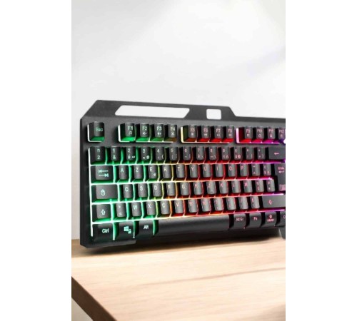 Led Işıklı Klavye Usb Girişli RGB Işıklı Q Klavye Mouse Hediyeli