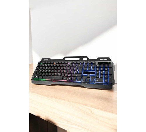 Led Işıklı Klavye Usb Girişli RGB Işıklı Q Klavye Mouse Hediyeli