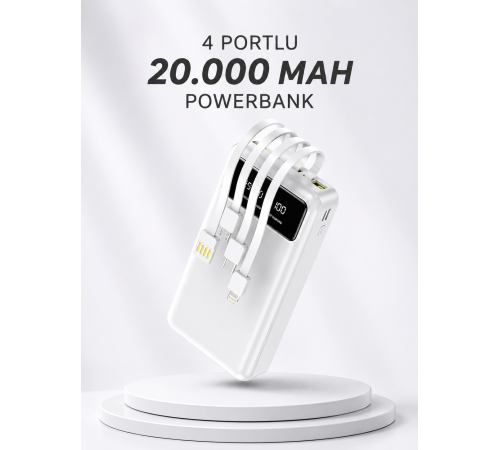 Powerbank Şarj Cihazı 4 Çıkışlı 20.000 MAH Powerbank Kompakt Yüksek Kapasiteli Hızlı Şarj