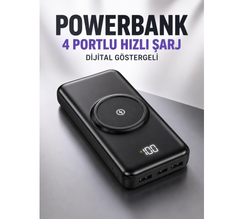 10.000 Mah Powerbank 4 Portlu Hızlı Şarj Dijital Göstergeli