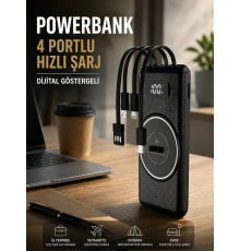 Hızlı Şarj Dijital Göstergeli Powerbankli Çoklu Şarj Özelliği