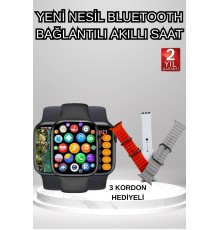 Akıllı Saat Arama Görüşme Bildirim Görme Uyku ve Sağlık Takibi Nabız Ölçer 3 Kordon Hediyeli