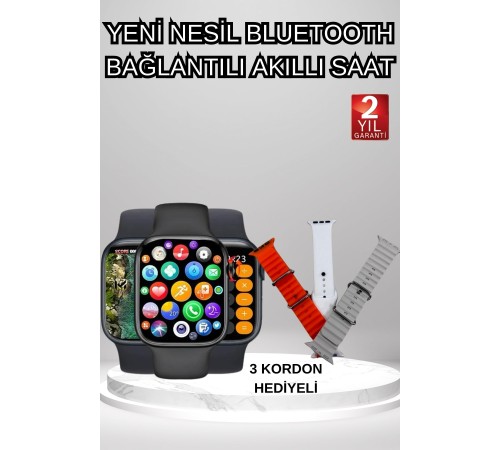 Akıllı Saat Arama Görüşme Bildirim Görme Uyku ve Sağlık Takibi Nabız Ölçer 3 Kordon Hediyeli
