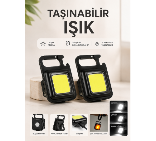 TAŞINABİLİR IŞIK 3 IŞIK MODLU USB ŞARJ ÖZEELİĞİNE SAHİP