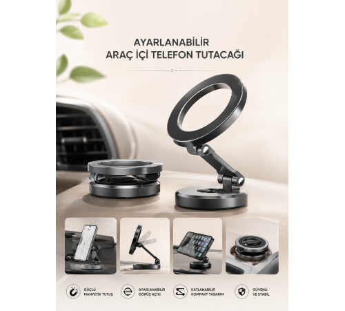 Araç İçi Telefon Tutacağı Manyetik Tasarım Ayarlanabilir