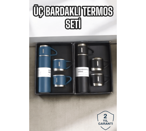 Şık ve Dayanıklı 3 Bardaklı Termos Seti Uzun Süre Isı Koruma Özellikli