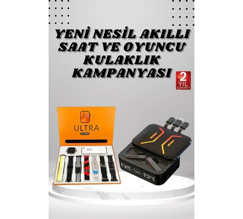 Powerbank Kulaklık ve 7 Kordonlu Akıllı Saat Çoklu Şarj Girişi Bluetooth Bağlantılı