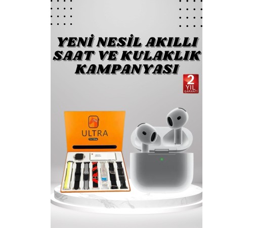 7 Kordonlu Akıllı Saat Ve 3.Nesil Kulaklık Dokunmatik Ekran Sesli Görüşme Yapabilen