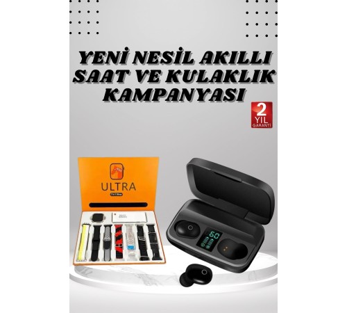 Yeni Nesil Akıllı Saat ve Bluetooth Kulaklık Kampanyası Dokunmatik Kare 7 Kordonlu