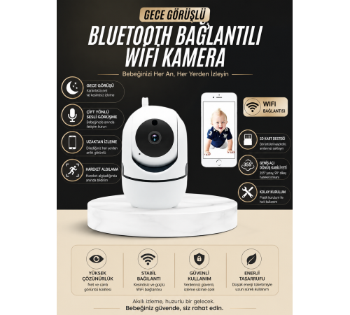 Bebek Takip Kamerası Gece Görüşlü WiFi Güvenlik Kamerası
