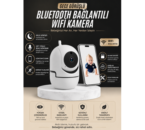 Gece Görüşlü Bebek Kamerası Telefondan Canlı Takip Özellikli