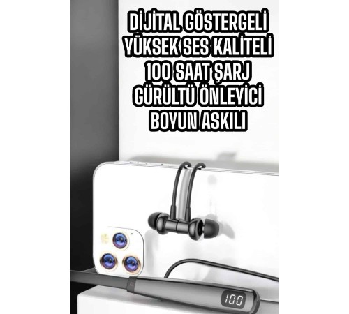 Boyun Askılı Bluetooth Kulaklık Uzun Şarj Süreli Dijital Göstergeli Kablolu
