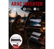 1000W Araç İnverter Aküden Elektrik Üreten Taşınabilir Güç Dönüştürücü
