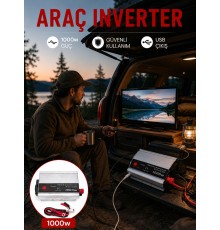 1000W Araç İnverter Aküden Elektrik Üreten Taşınabilir Güç Dönüştürücü