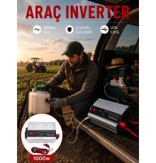 1000W Güç İnverteri Araç Aküsünden Priz Çıkışı Sağlayan Çevirici