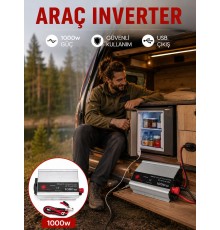 1000 Watt Oto İnvertör Elektrik Dönüştürücü Ev Tipi Priz