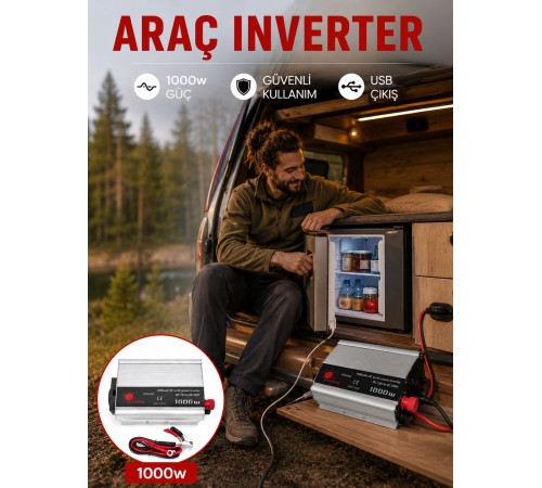 1000 Watt Oto İnvertör Elektrik Dönüştürücü Ev Tipi Priz