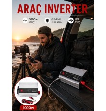 Araç Aküsünden Güvenli Elektrik Sağlayan 1000 Watt İnverter