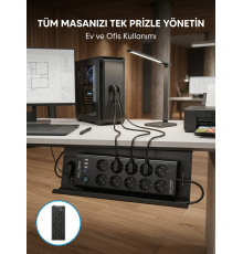 USB ve Type-C Şarj Özellikli 10'lu Çoklu Priz