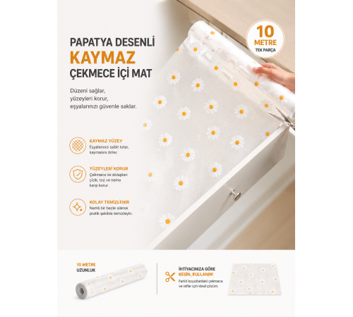 Papatya Desenli Kaymaz Dolap Ve Çekmece İçi Mat 10 Metre