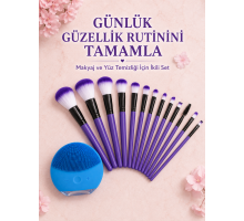 12 Parça Makyaj Fırçası ve Silikon Yüz Temizleyici Cihaz İkili Güzellik ve Kişisel Bakım Seti