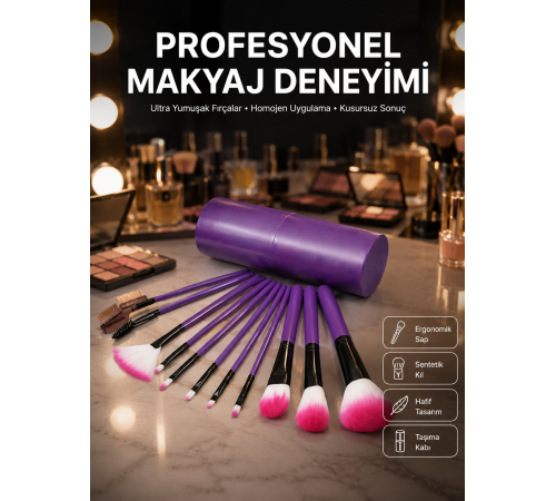 12 Parça Profesyonel Makyaj Fırçası Far Fırçası Allık Fırçası Yumuşak Kıllı