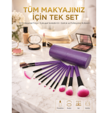 12 Parça Makyaj Fırçası Yumuşak Kıllı Profesyonel Fırça Seti Yüksek Kaliteli Pürüzsüz