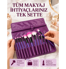 Yumuşak Fiber Kıllardan Oluşan 12'li Makyaj Fırçası Seti Göz Farı Allık ve Kontür İçin