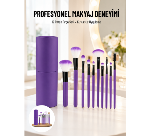 12 Parça Makyaj Fırçası Yumuşak Kıllı Profesyonel Fırça Seti Yüksek Kaliteli Pürüzsüz