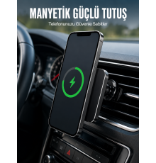 15W Hızlı Şarj Destekli Manyetik Araç Telefon Tutucu Kablosuz Araç Şarj Standı