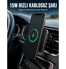 Manyetik Kablosuz Araç Şarj Cihazı 15W MagSafe Araç İçi Telefon Tutucu
