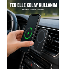 Araç İçi Manyetik Telefon Tutucu ve 15W Kablosuz Hızlı Şarj Cihazı