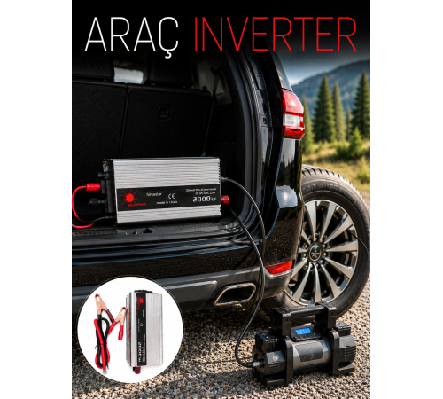 2000W Araç İnverter Aküden Güç Dönüştürücü Elektrik Üreten Taşınabilir