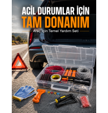 27 Parça Profesyonel Oto Acil Durum ve Araç Yardım Ekipman Seti Taşıma Kutulu