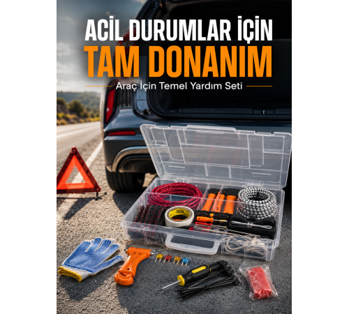 27 Parça Profesyonel Oto Acil Durum ve Araç Yardım Ekipman Seti Taşıma Kutulu