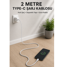USB-A to Type-C 2 Metre Hızlı Şarj Kablosu