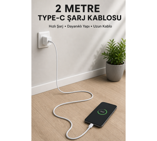 USB-A to Type-C 2 Metre Hızlı Şarj Kablosu