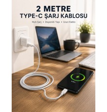 Hızlı Şarj Destekli 2 Metre Type-C Kablo