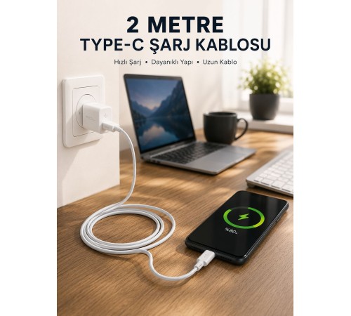 Hızlı Şarj Destekli 2 Metre Type-C Kablo