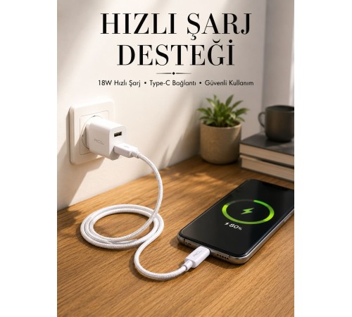 Type-C Girişli Cihazlar İçin Şarj Kablosu