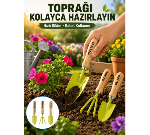 Bahçe El Aletleri Seti Toprak Düzenleme ve Dikim Aparatı