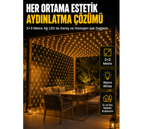 3x3 Metre Ağ LED ile Bahçenize Sıcak ve Şık Aydınlatma