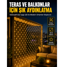 İç ve Dış Mekân Kullanımına Uygun 3x3 Metre LED Işık Ağı