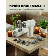 8 Başlıklı Şarjlı Masaj Tabancası 6 Kademeli Hız Ayarlı Derin Doku Kas Masaj Aleti