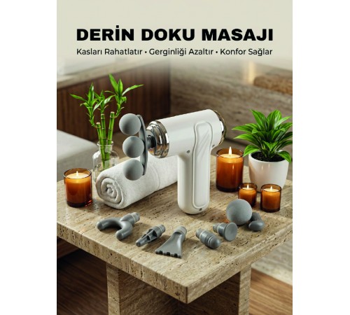 8 Başlıklı Şarjlı Masaj Tabancası 6 Kademeli Hız Ayarlı Derin Doku Kas Masaj Aleti