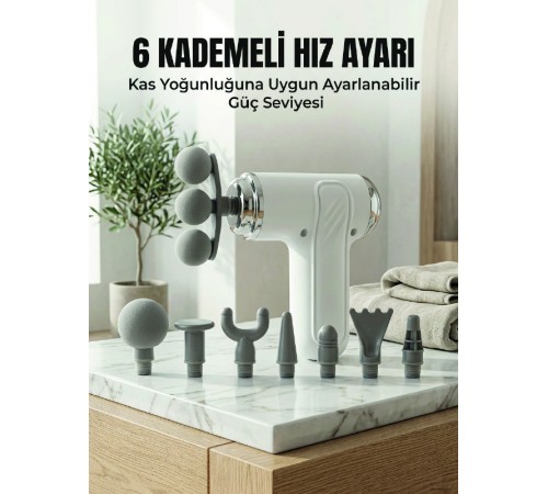 Profesyonel Kas Gevşetici Masaj Tabancası 8 Değiştirilebilir Başlıklı Kablosuz Masaj Cihazı