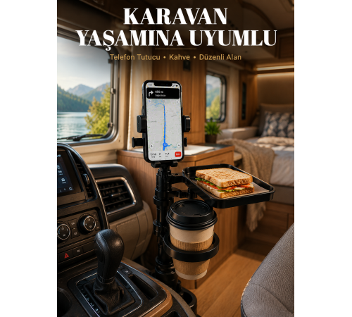 Araç İçi Telefon Tutucu ve Bardaklık Organizeri Çok Amaçlı Tasarım