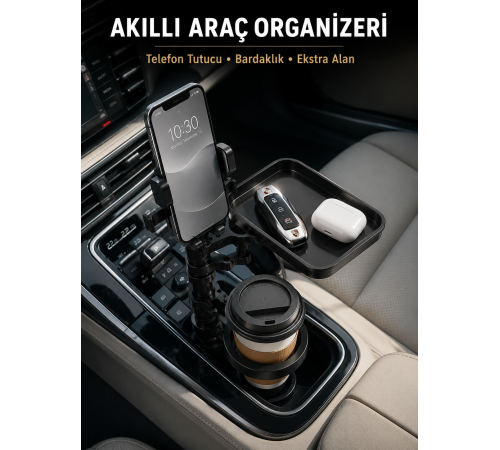 Araç Konsolu İçin Telefon Tutuculu Bardaklık Düzenleyici