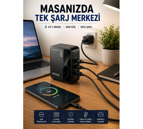 4 Cihazı Aynı Anda Destekleyen Şarj İstasyonu