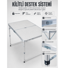 4 Kişilik Katlanabilir Kamp Masası Seti 4 Tabureli 50-65 cm Ayarlanabilir Yükseklik